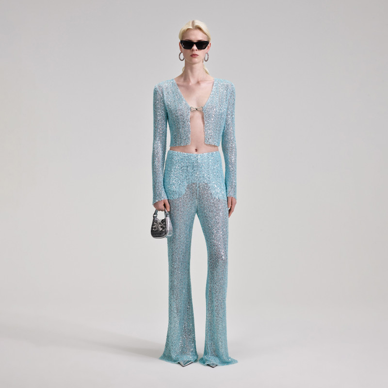 Blue Beaded Tie Cardigan 1