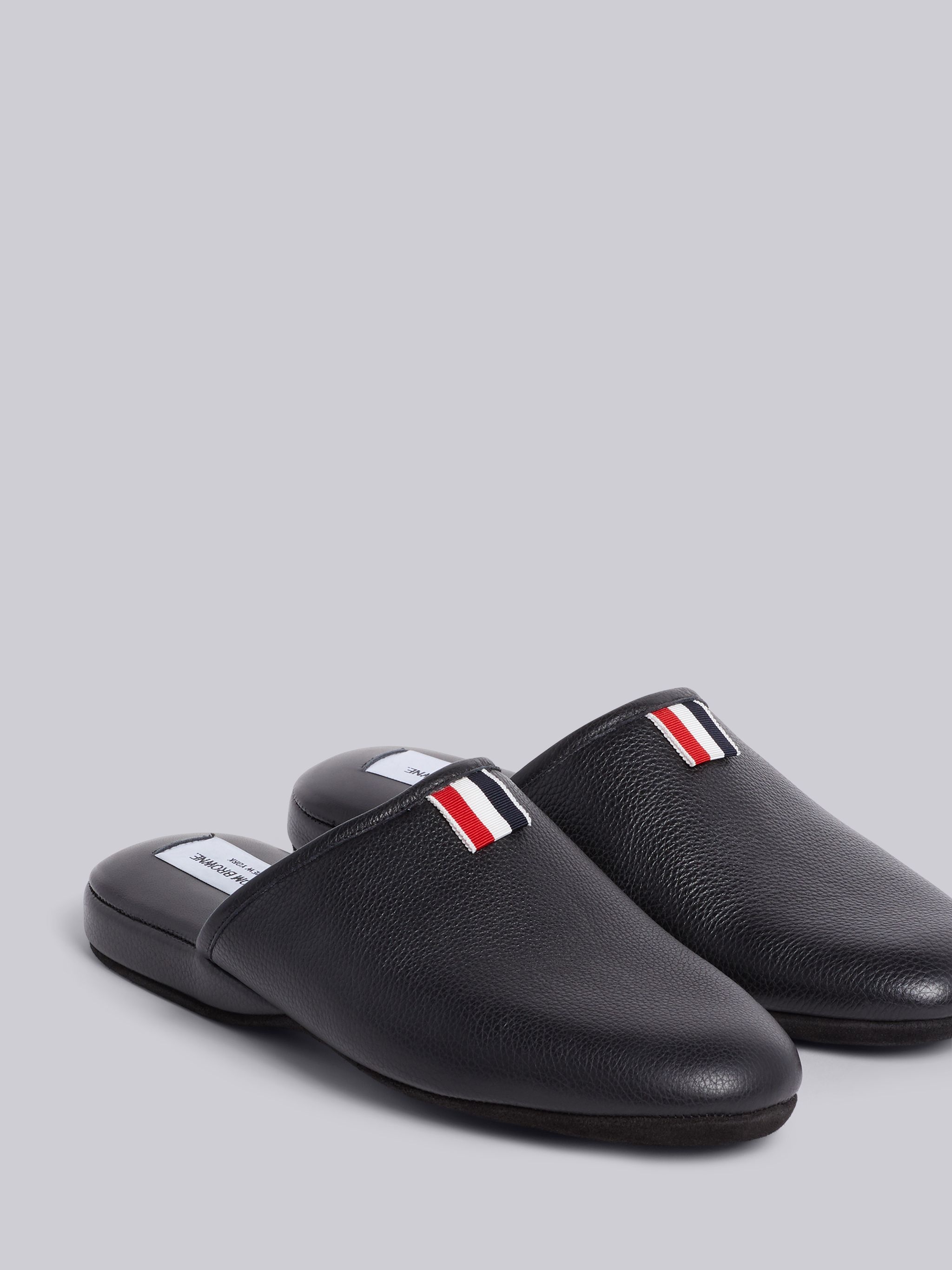 Black Pebbled Grosgrain Tab Slipper - 2