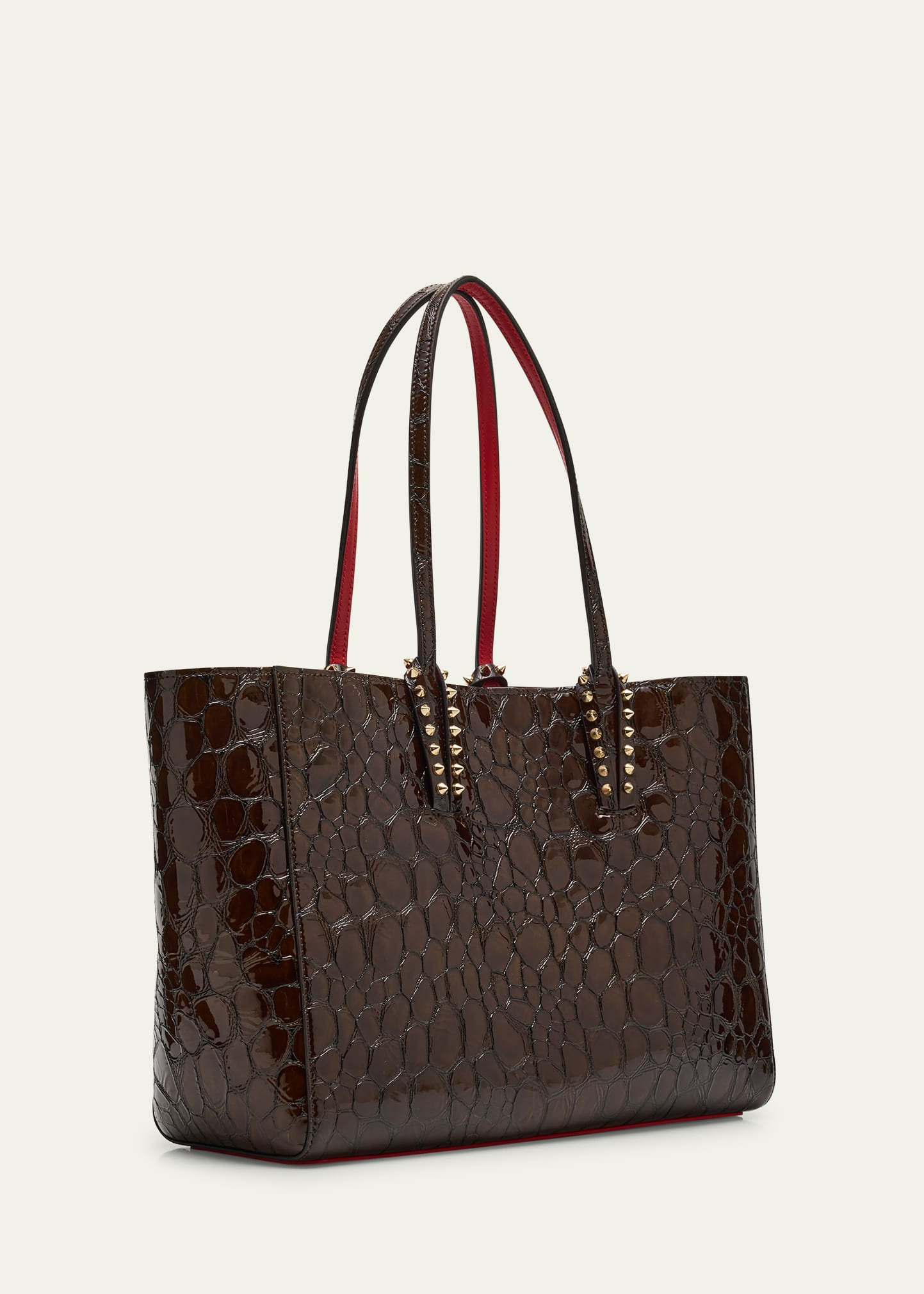 Cabata Small Tote Bag in Glossy Croc-Embossed Leather - 3