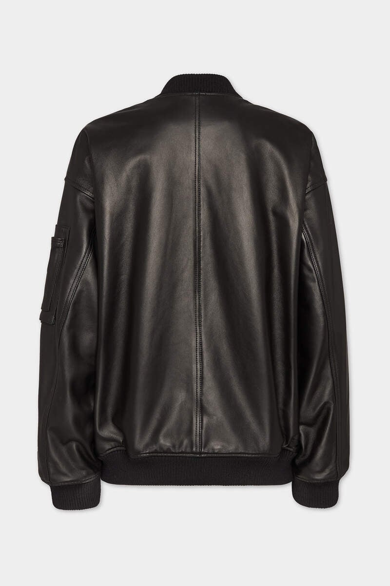 LEATHER OVERSIZE BOMBER JACKET - 2