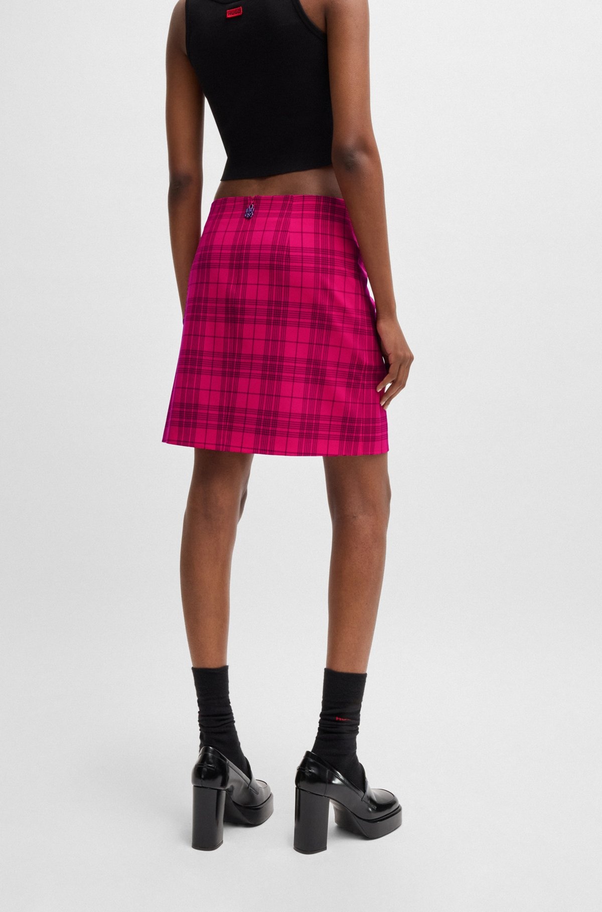 WRAP-FRONT MINI SKIRT IN CHECKED STRETCH MATERIAL - 4