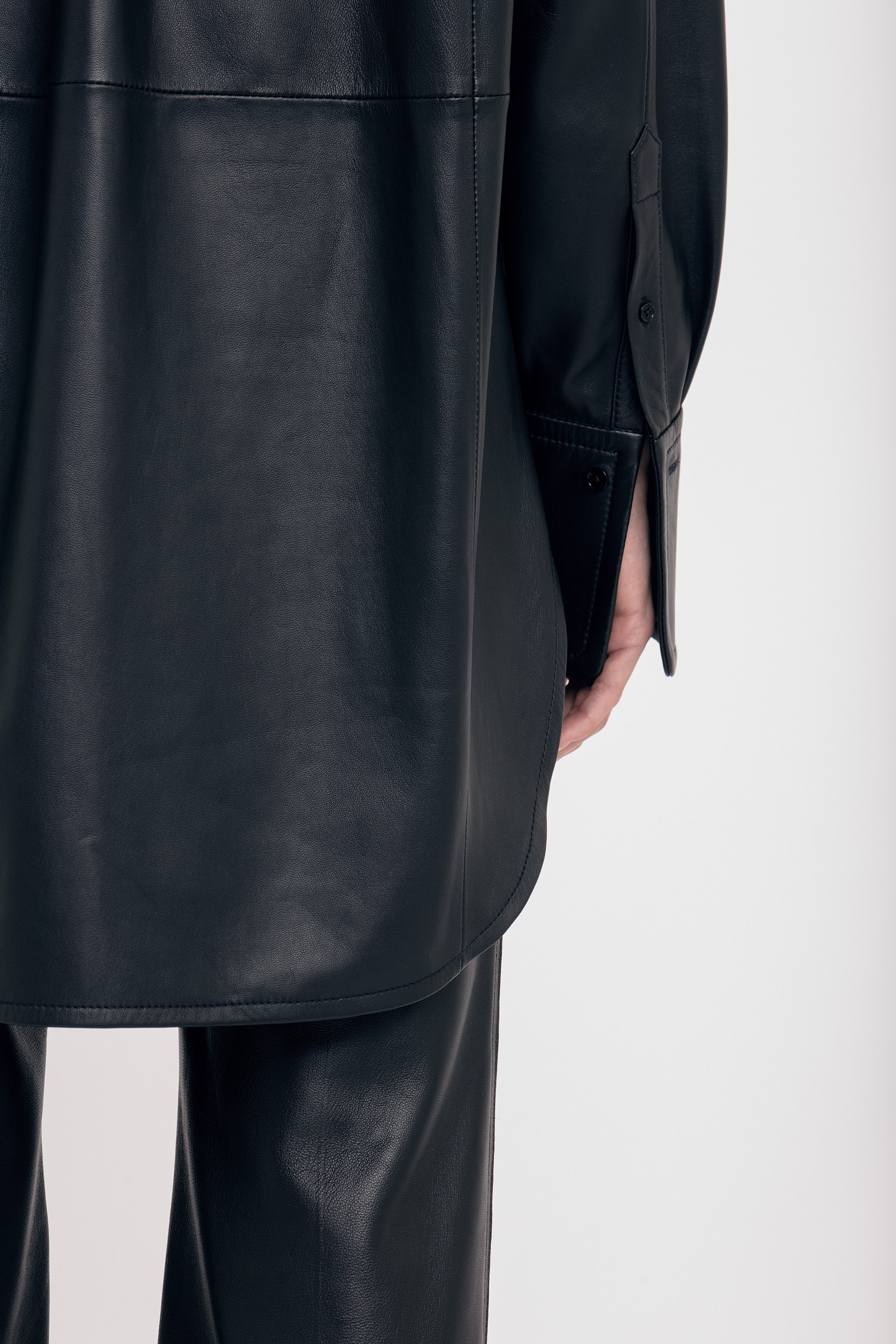 Oversized Shirt In Black Leather - 6