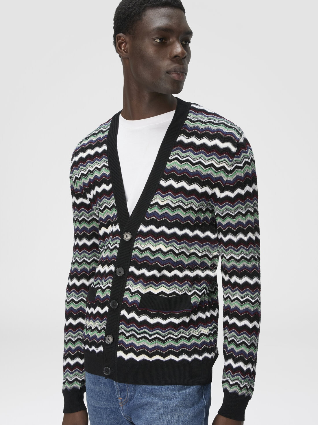 Cardigan in wool-cotton blend with zigzag - 4