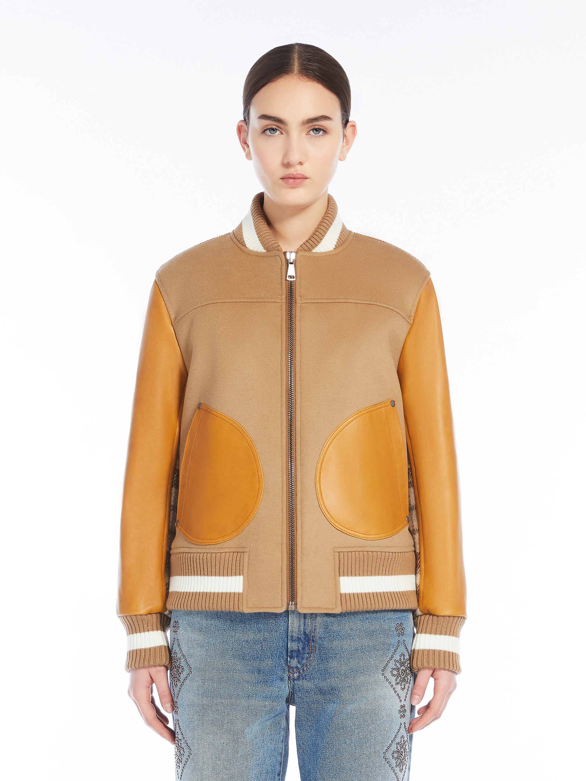 NERONE Wool, velvet and leather bomber jacket - 3