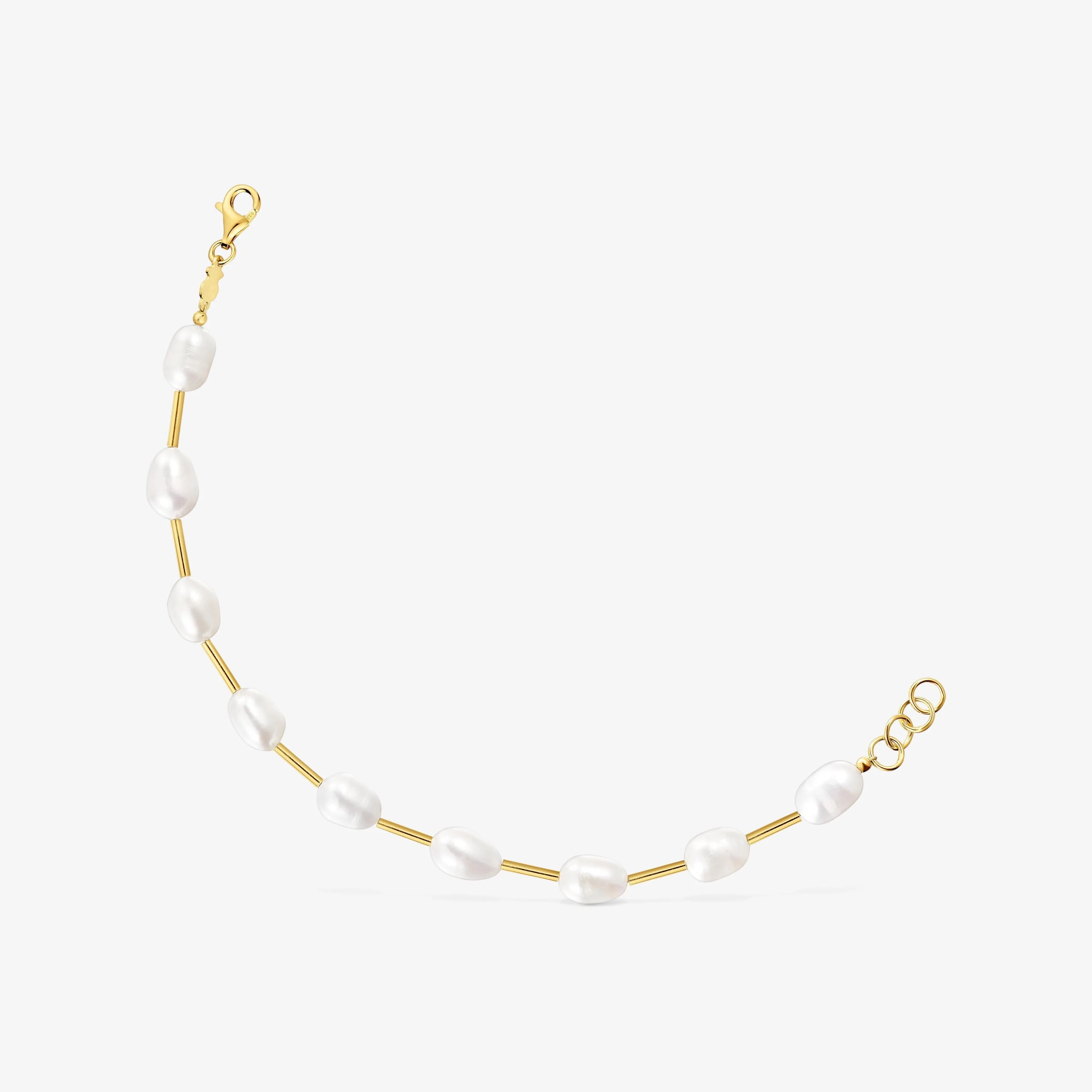 Tube Bracelet with 18K gold vermeil and cultured pearls Gloss - 1