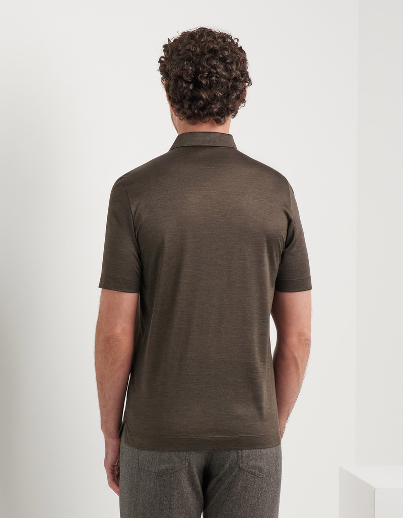 BROWN SILK POLO SHIRT WITH FABRIC DETAILS 3