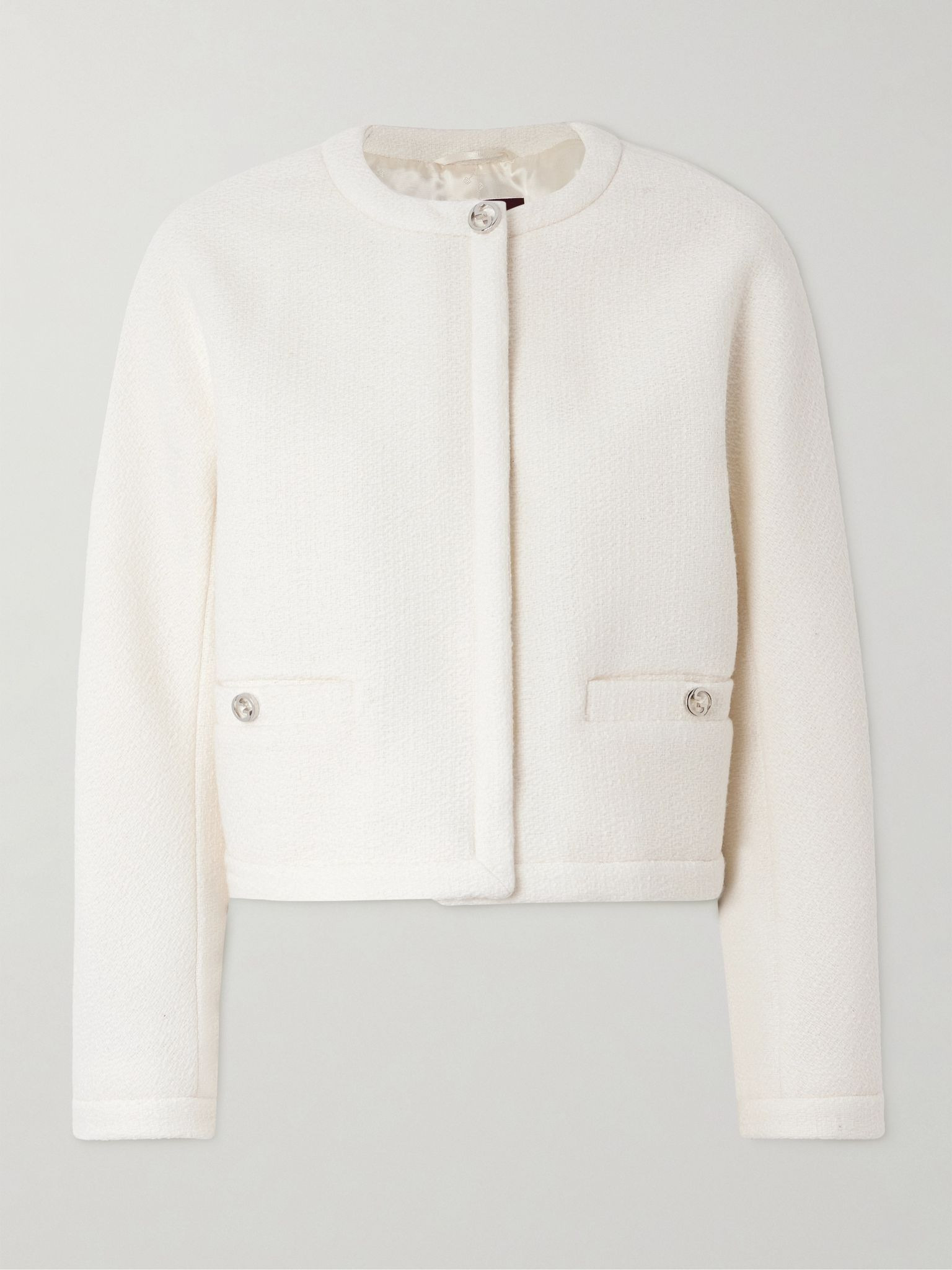 Cropped wool-blend bouclé jacket Off-white - 1