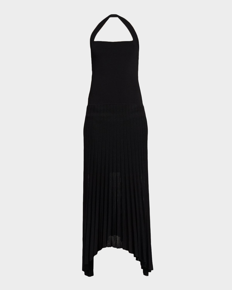 Semi-Sheer Pleated Halter Midi Dress 1