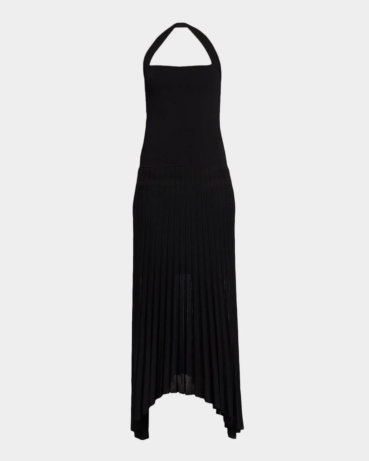 Semi-Sheer Pleated Halter Midi Dress - 1