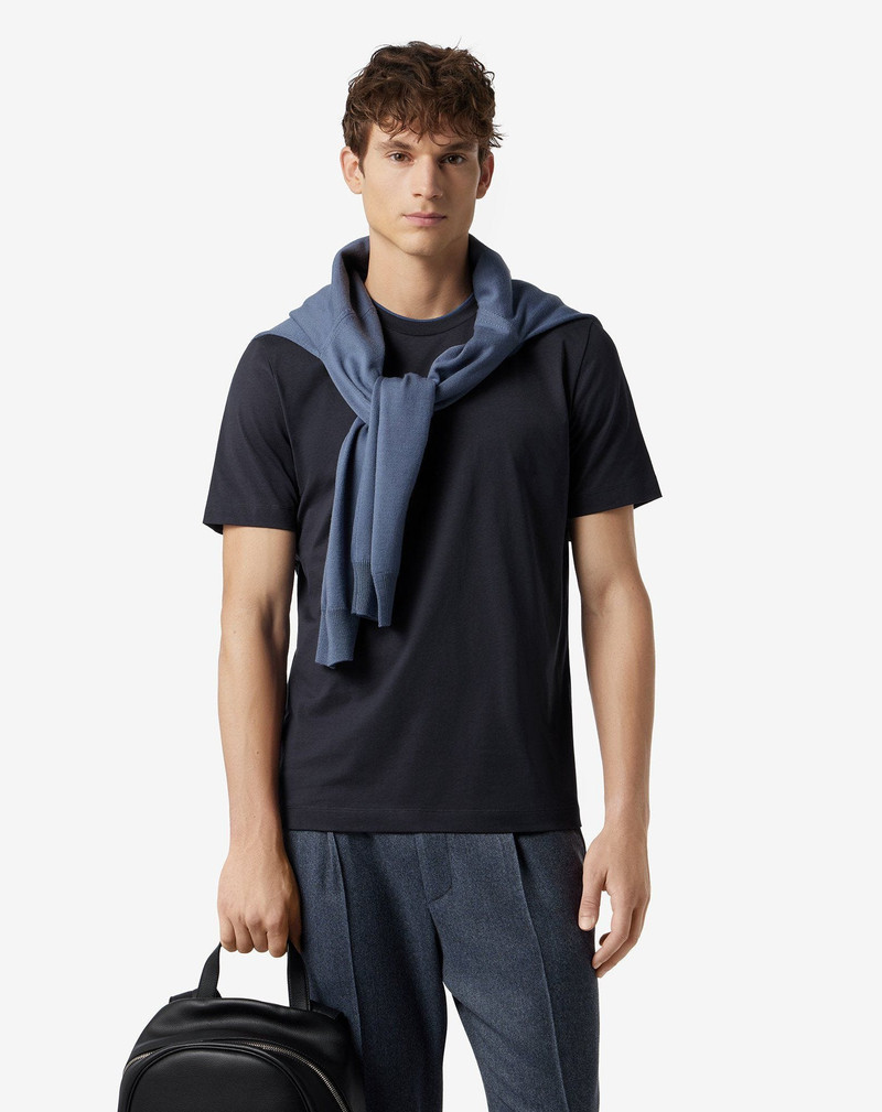 CORNELIANI Navy blue crew neck cotton t-shirt outlook