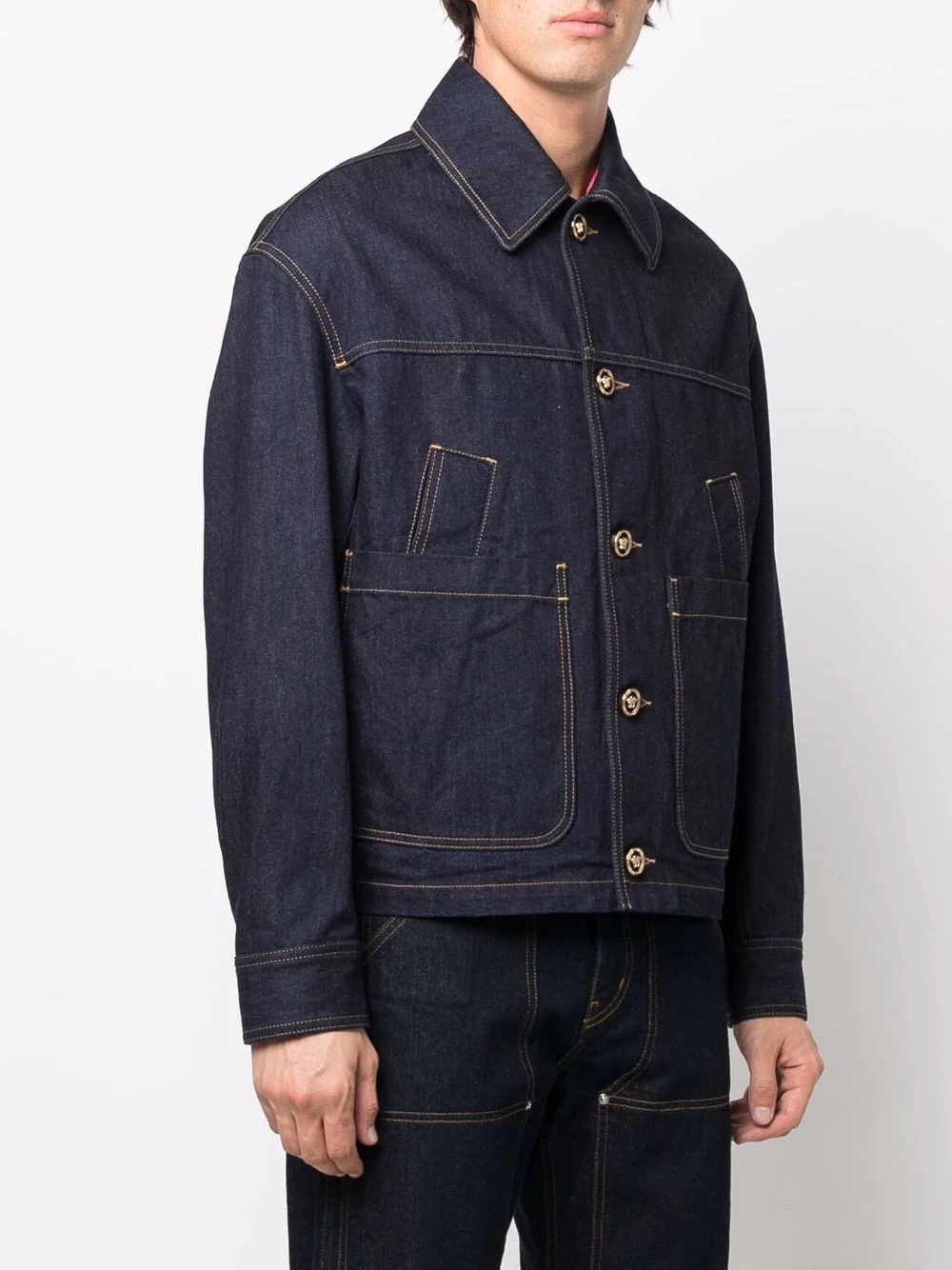 contrast-stitching denim jacket - 3