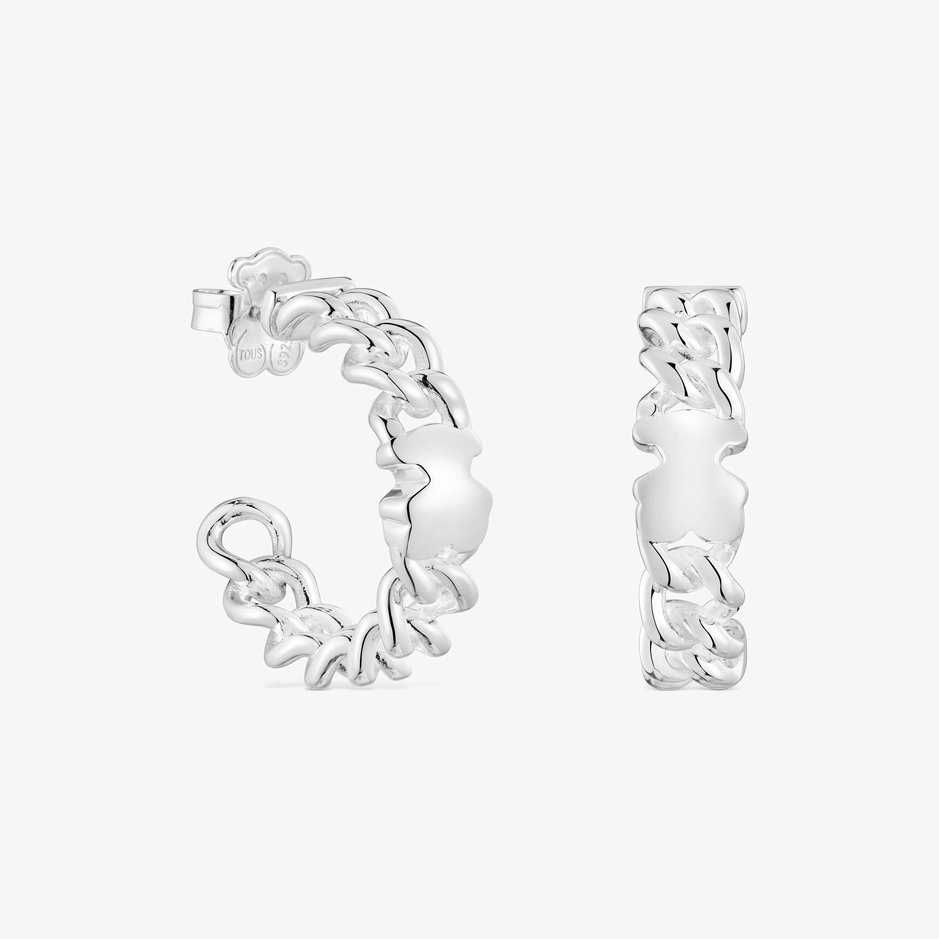 Silver Bold Motif bear motif Hoop earrings - 1