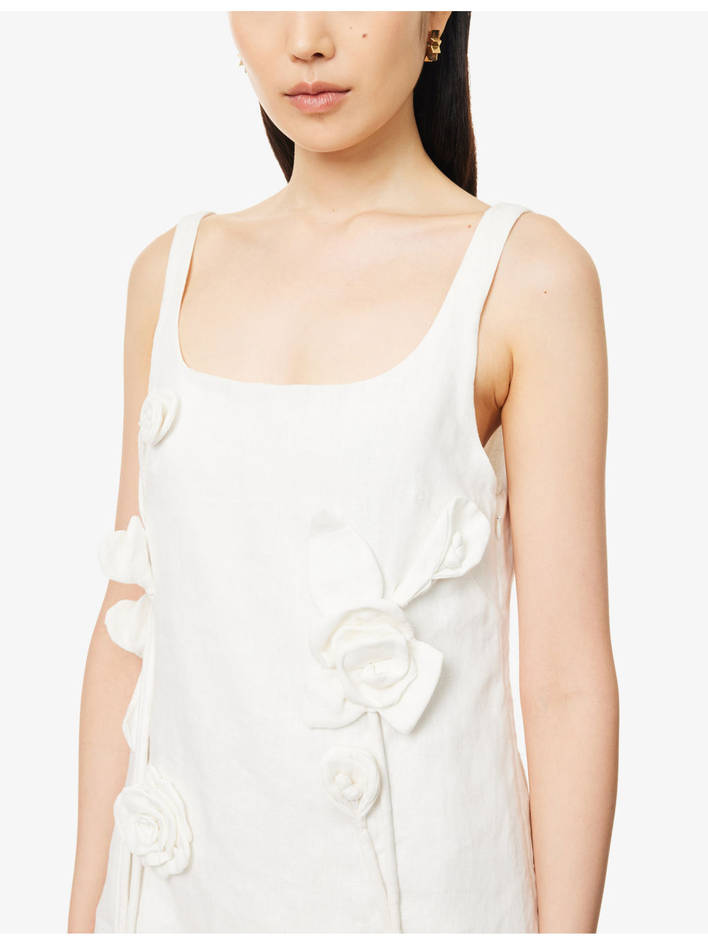 Embellished Shoulder-Straps Linen Mini Dress - 5