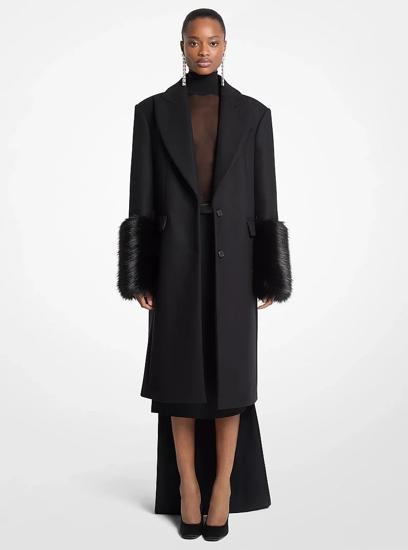 Wool Melton and Faux Fur Chesterfield Coat - 1