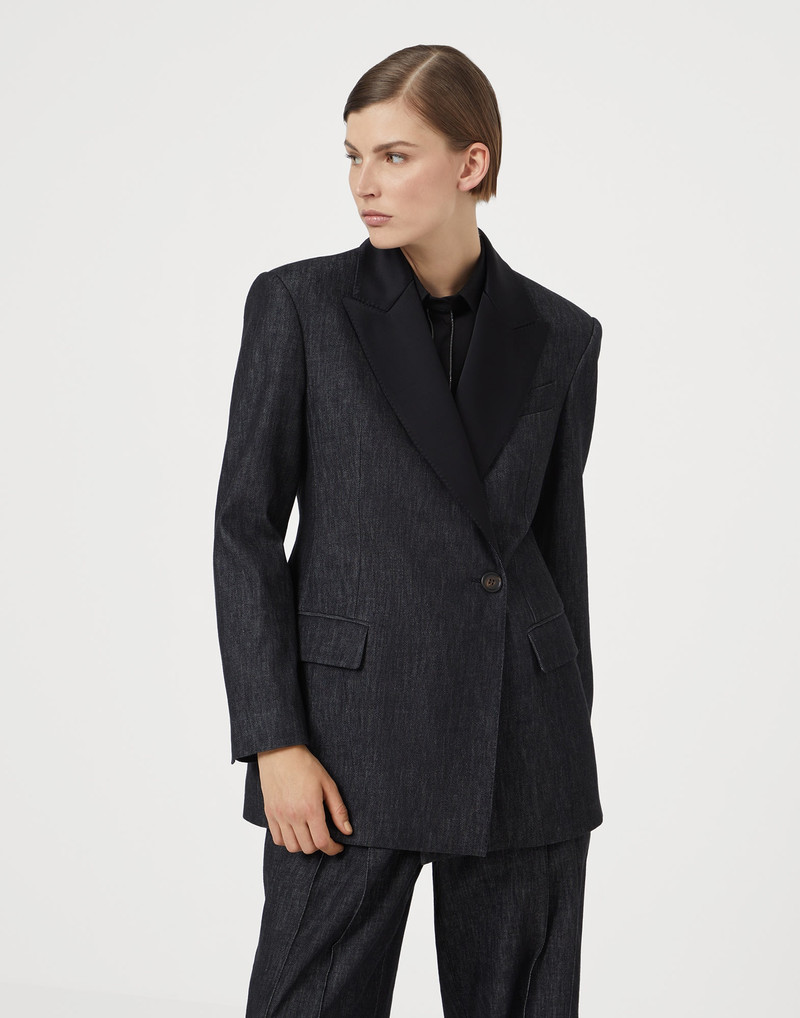 Cotton denim-effect twill blazer with monili 1