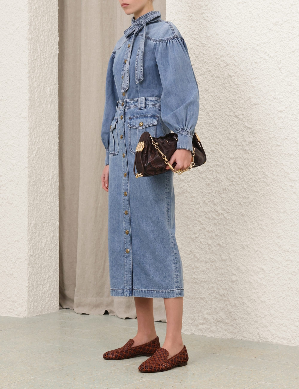 DENIM TIE NECK BLOUSE - 3