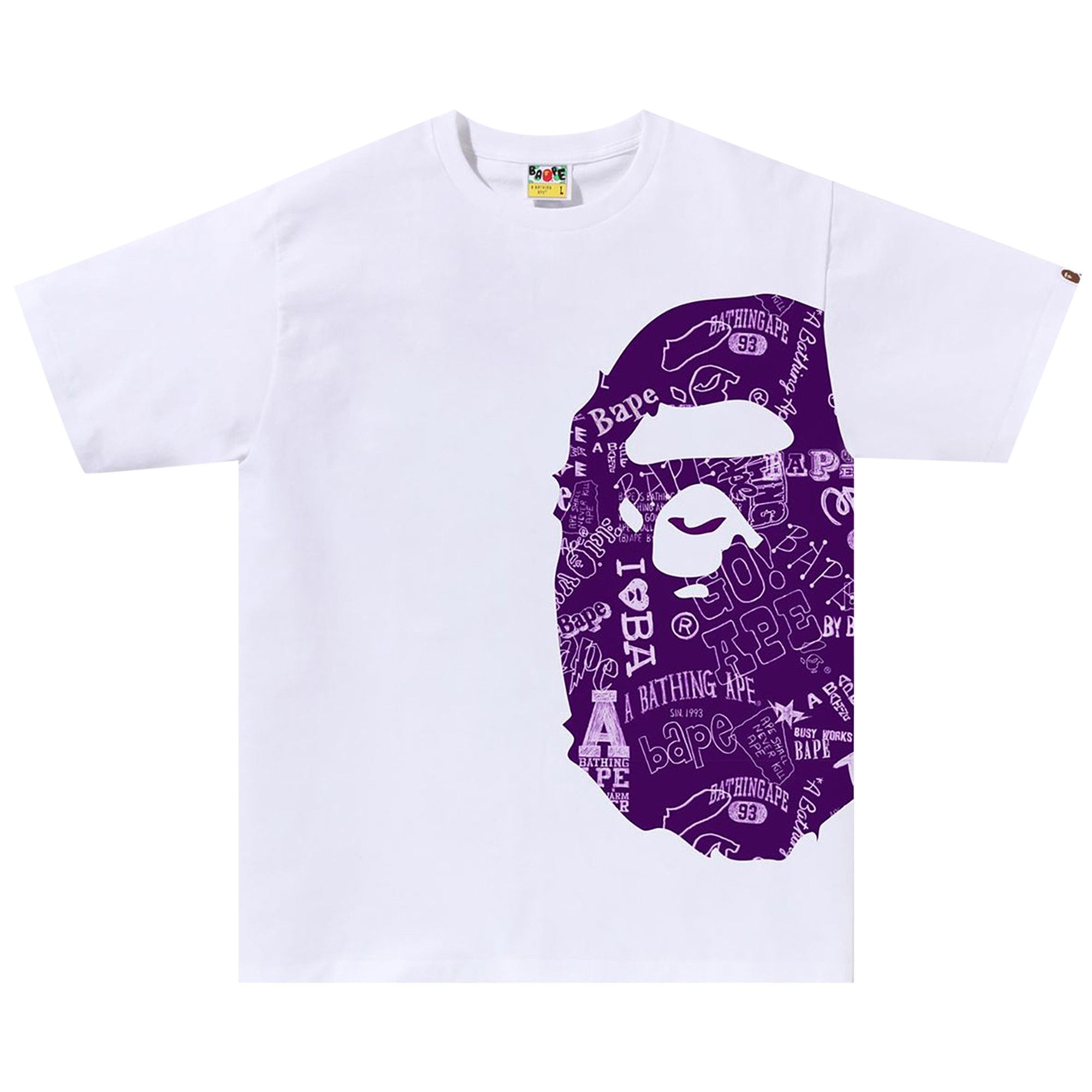 BAPE Hand Drawn Pattern Side Big Ape Head Tee 'White/Purple' - 1