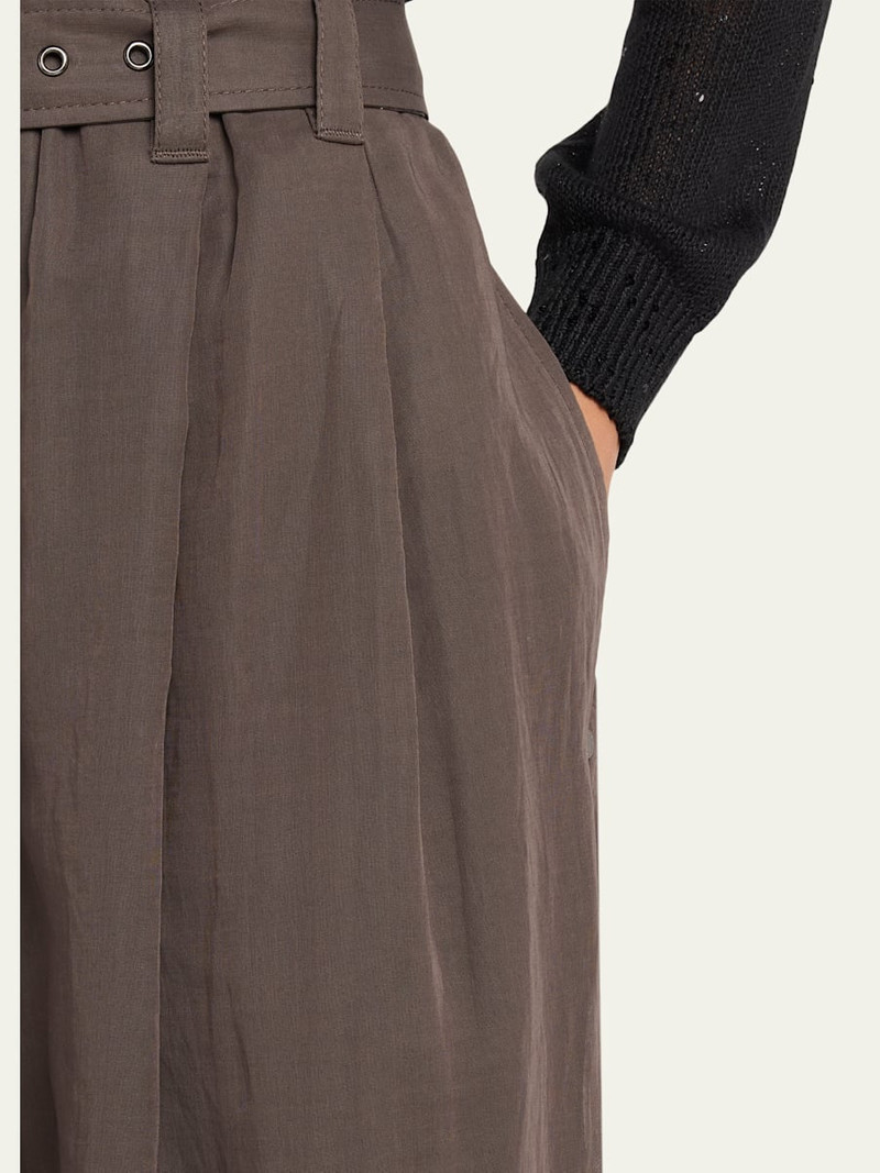 Sheer Cotton Voile Wide-Leg Pants With Belt 5