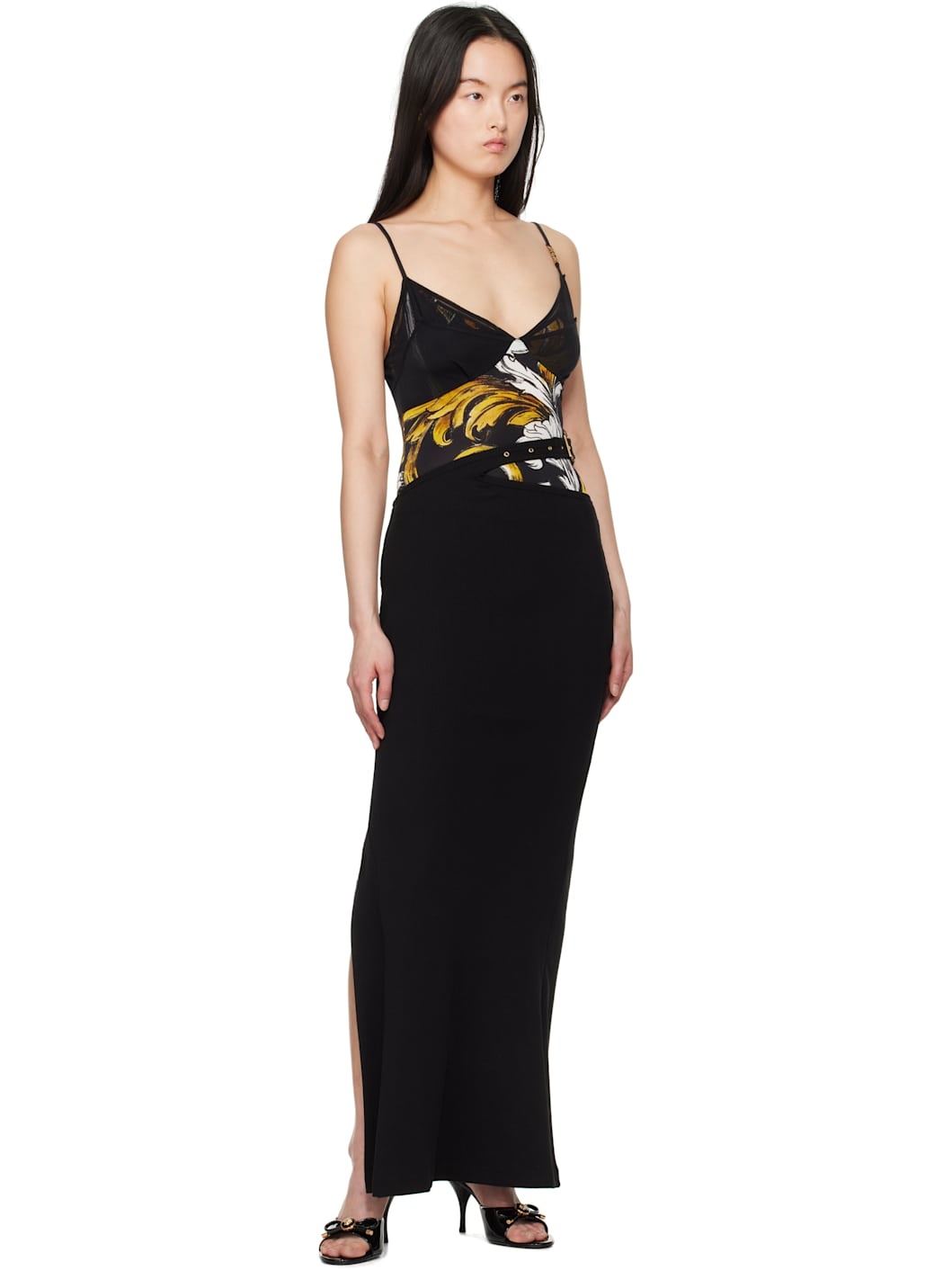 Black & Yellow Outline Barocco Mesh Tank Top - 5