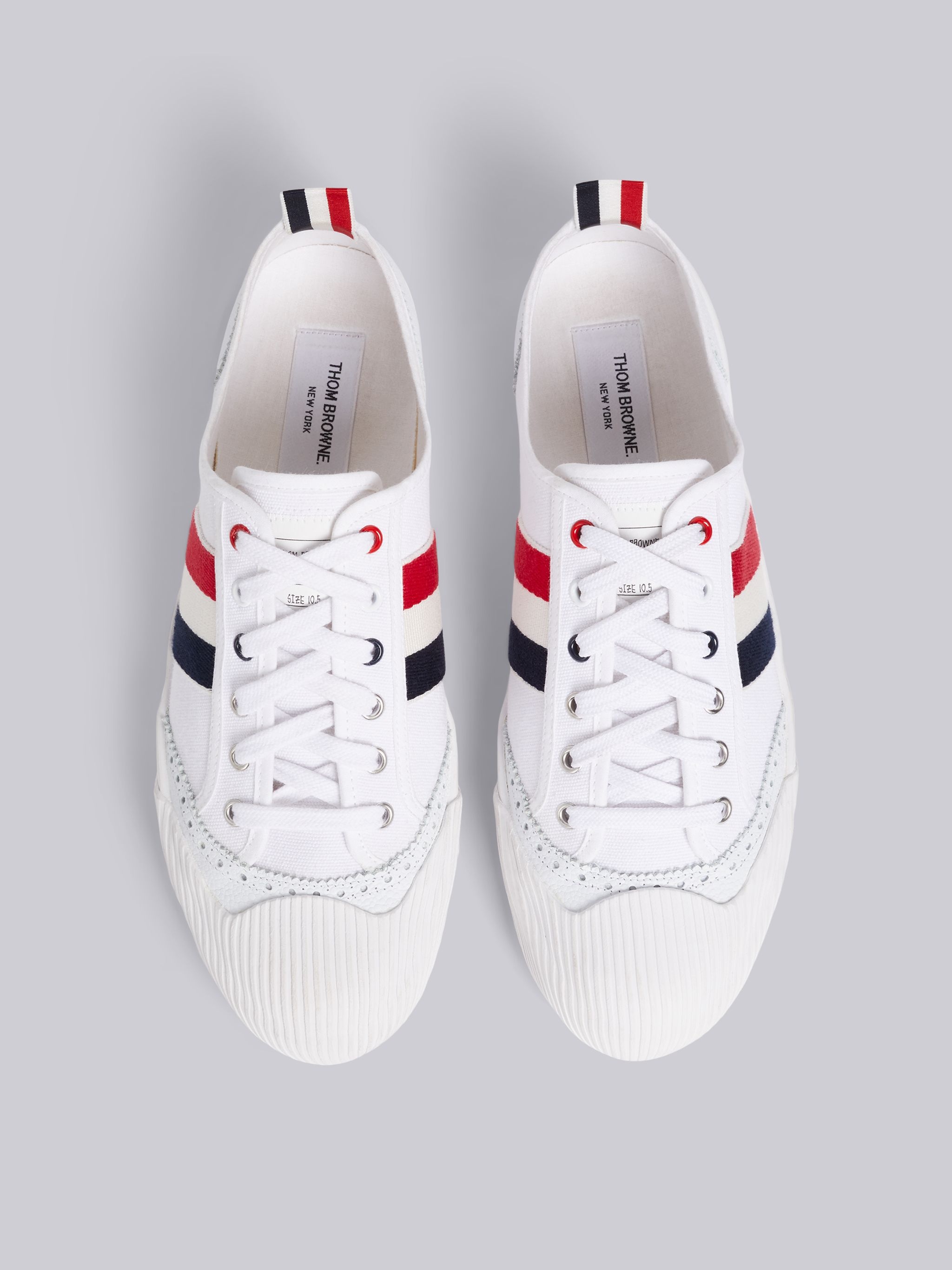 White Canvas Broguing Sneakers  - 4