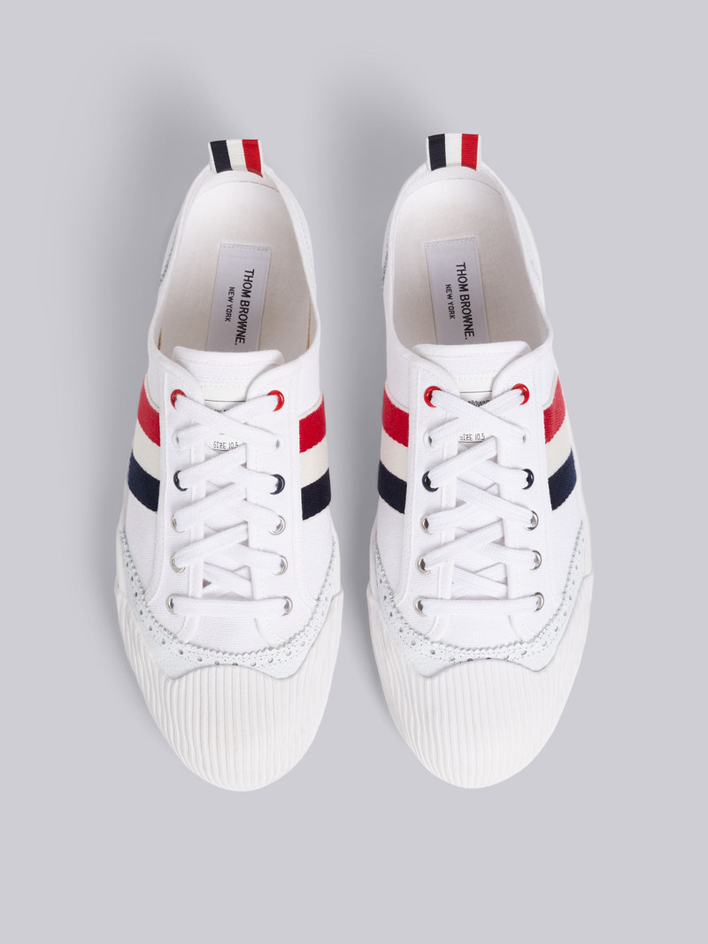 White Canvas Broguing Sneakers  4