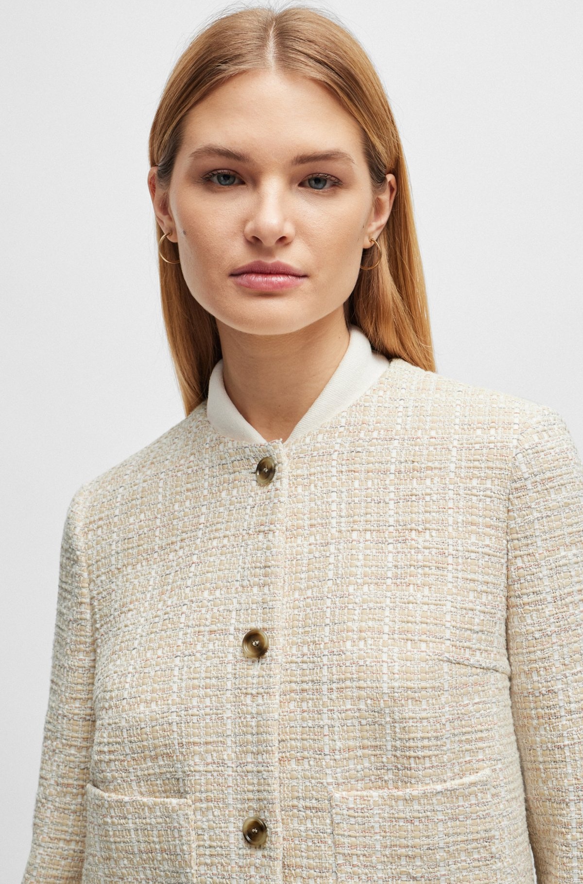 COLLARLESS REGULAR-FIT JACKET IN MELANGE TWEED - 5