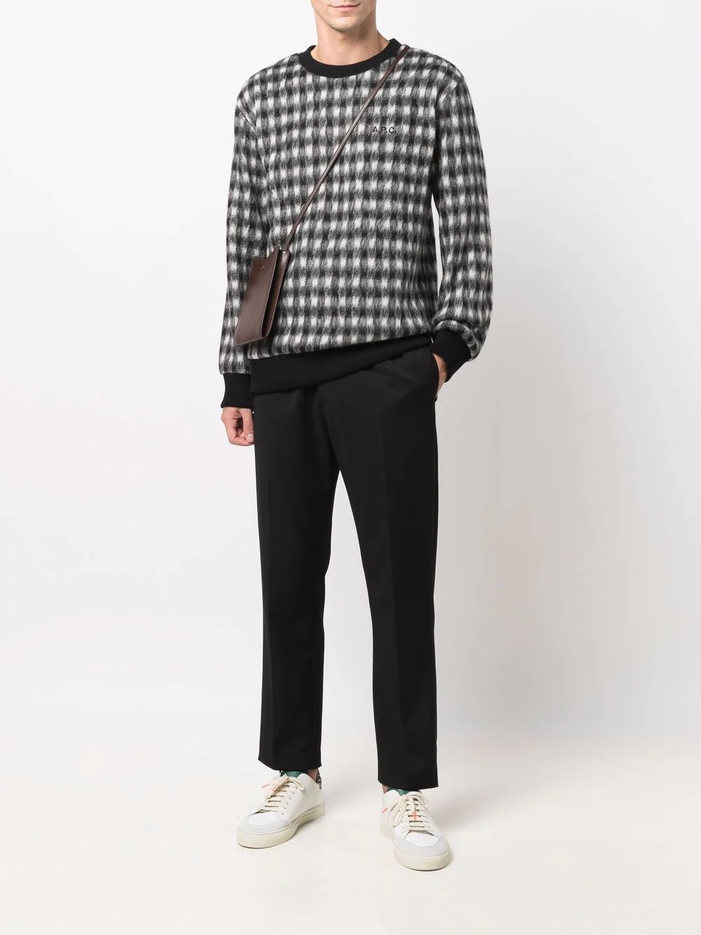 textured check-pattern knitted jumper - 2