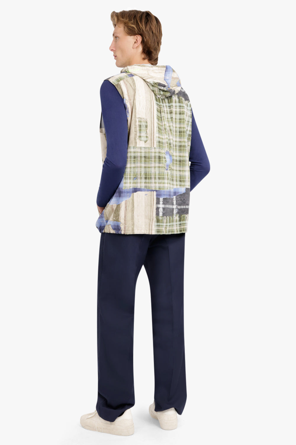 PATCHWORK LINEAR SLEEVELESS SHIRT | GREEN - 4