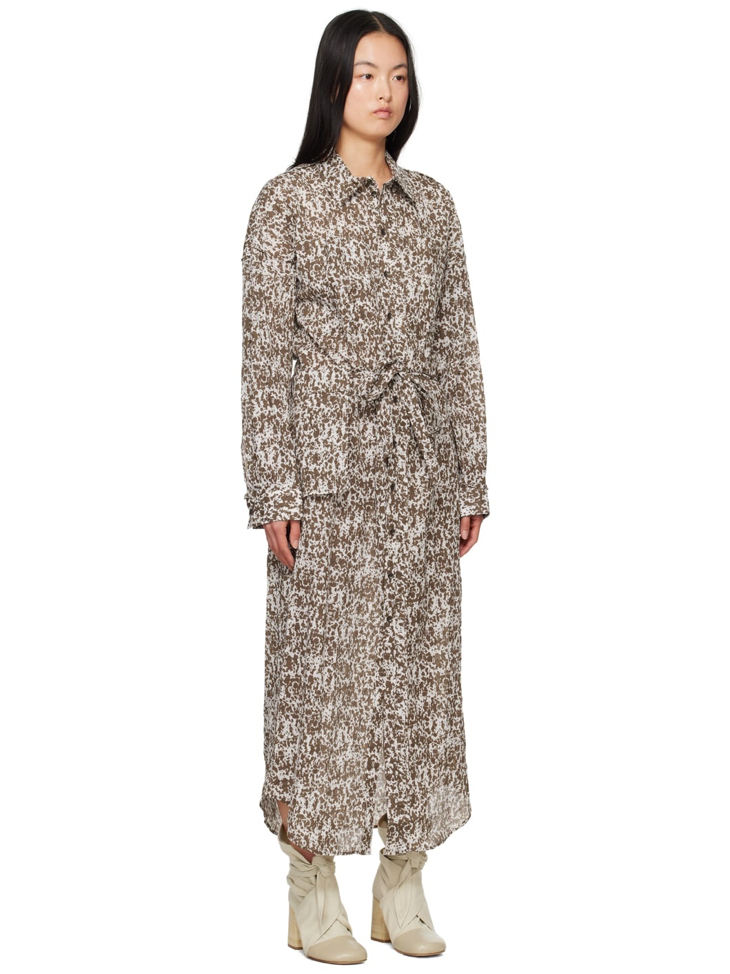 Brown & Off-White Printed Midi Dress - 2