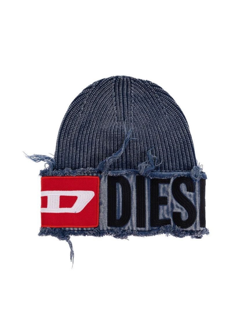 frayed logo-patch beanie 1