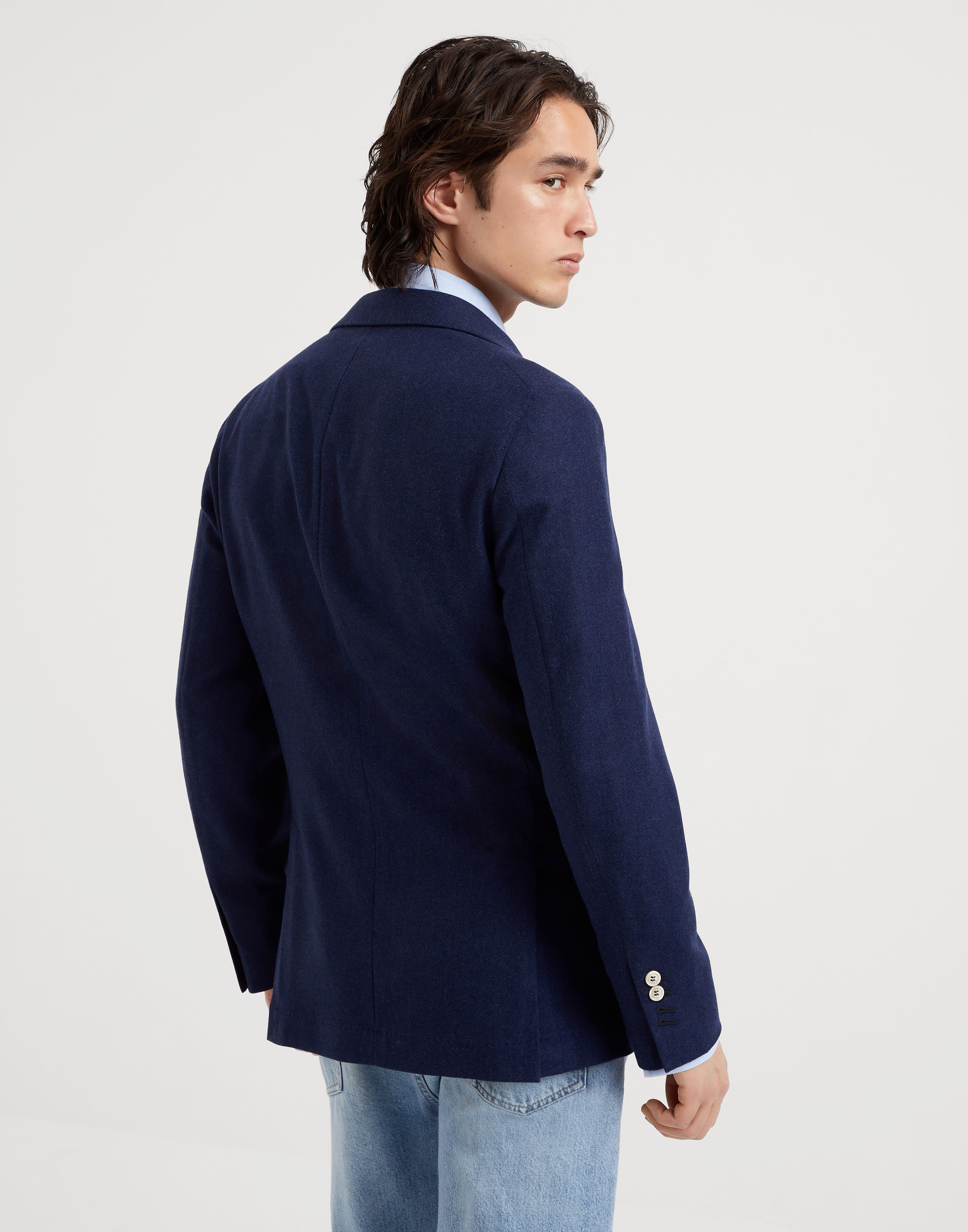 Wool, silk and cashmere diagonal deconstructed blazer with patch pockets - 2