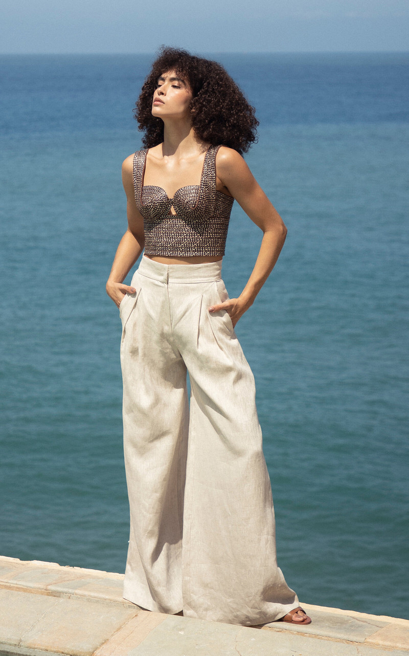 Desperte Pleated Linen Wide-Leg Pants neutral 5