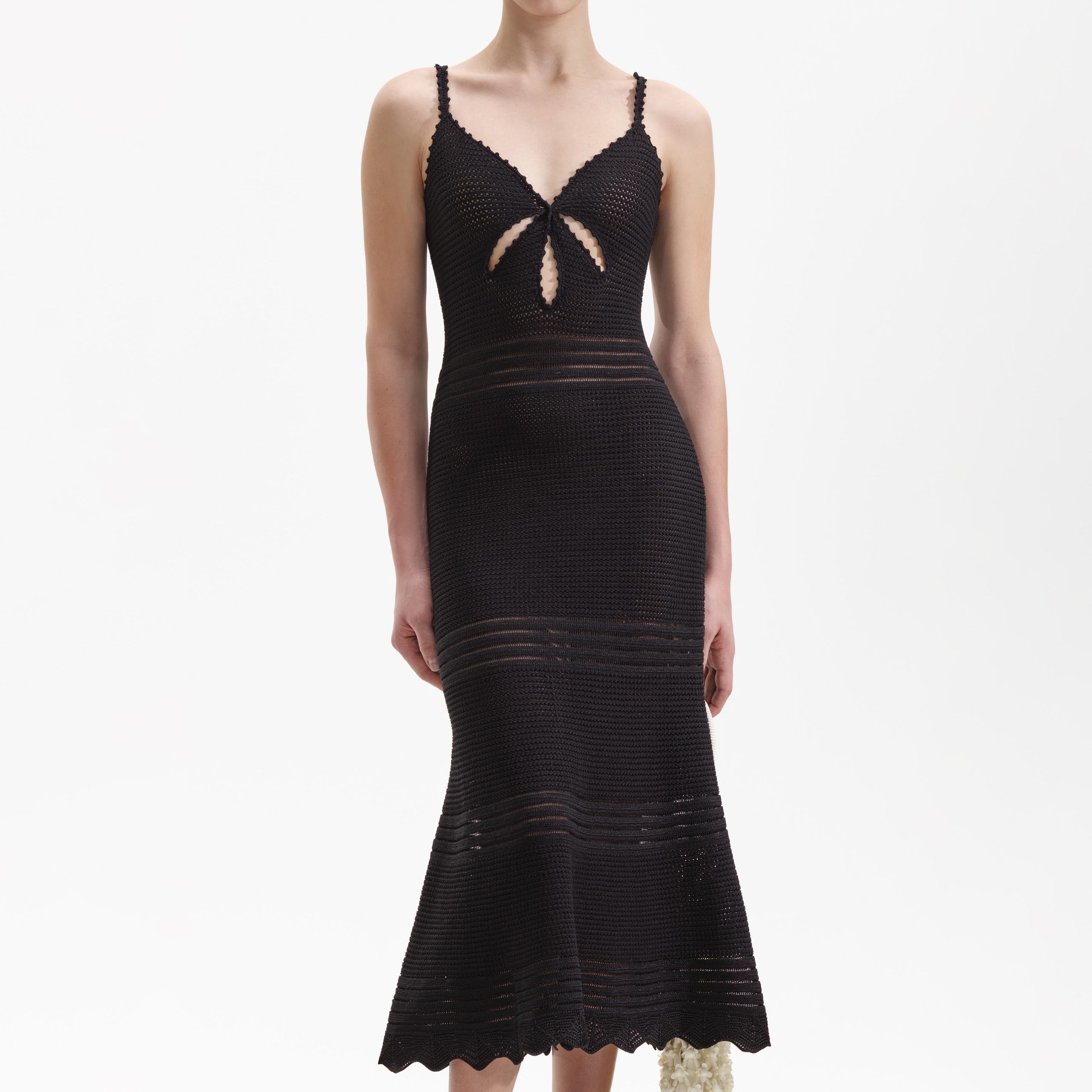 Black Crochet Cut Out Midi Dress - 4