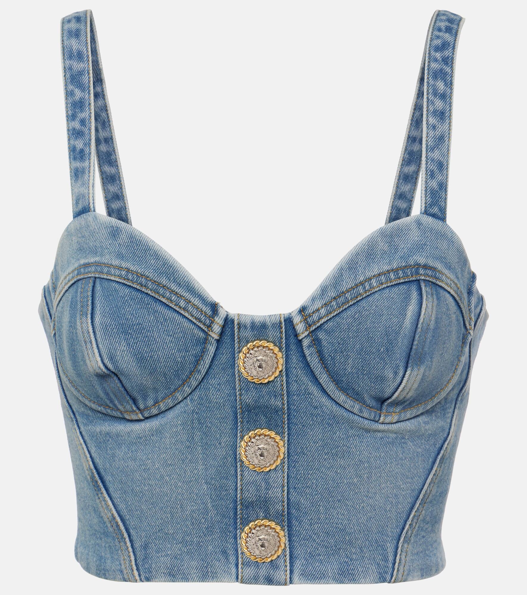 Cropped denim bustier - 1