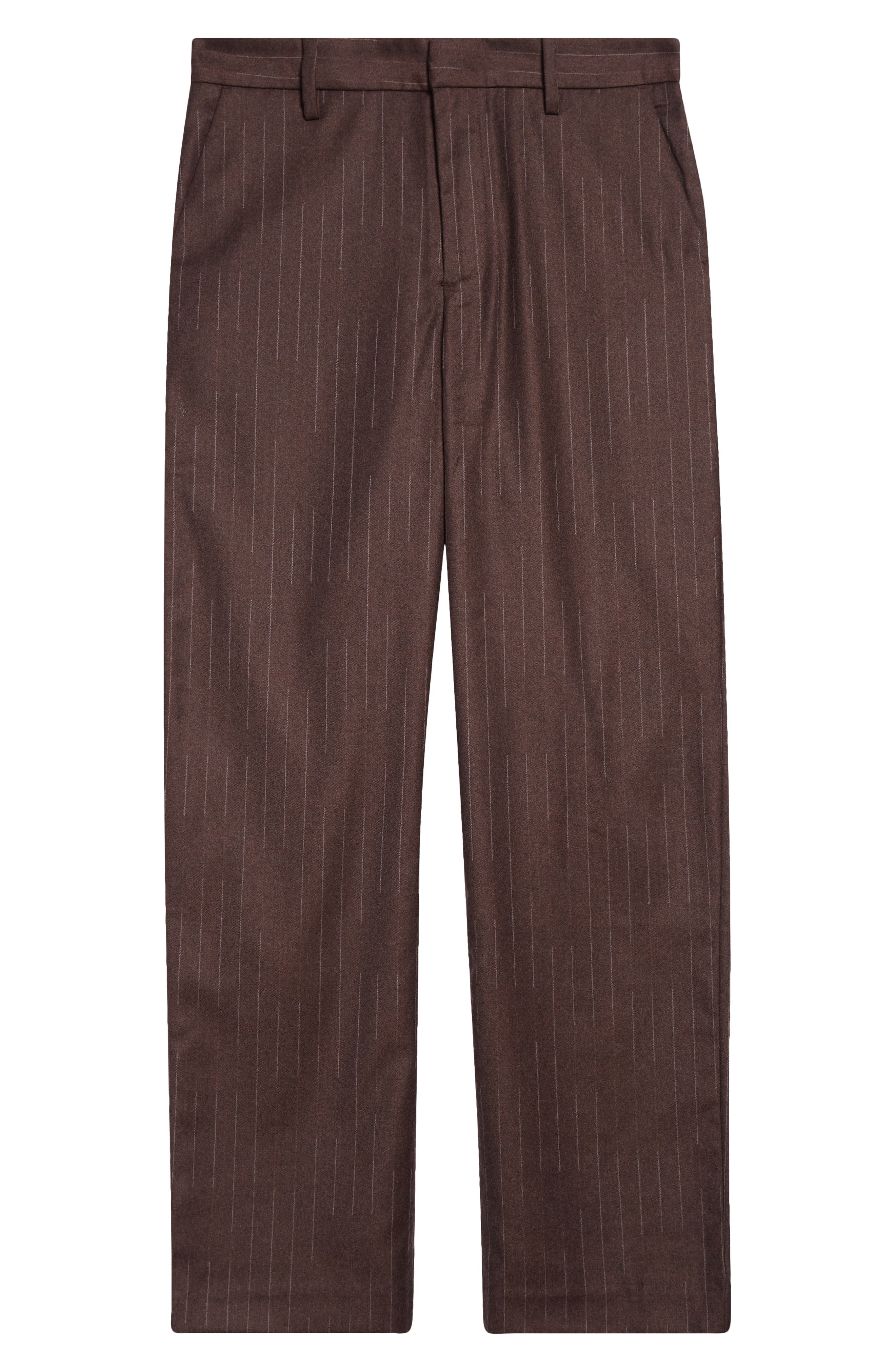The Elder Statesman Chalk Stripe Flat Front Wool & Cashmere Trousers in Brown at Nordstrom - 6