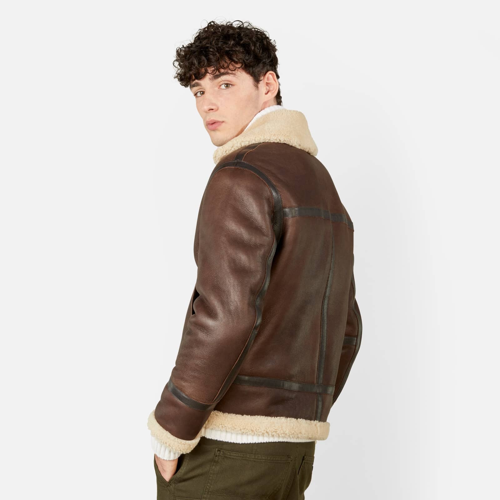 Aviator Jacket in Sheepsking Brown - 5