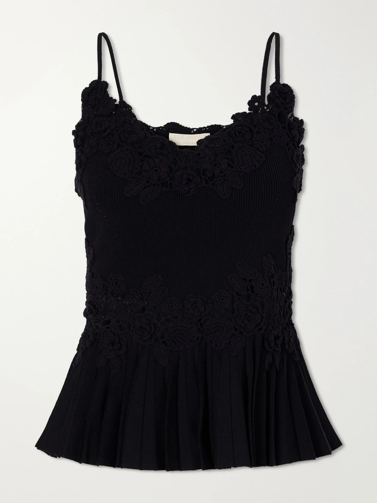 Estelle Pleated Crochet-trimmed Ribbed Jersey Tank - 1