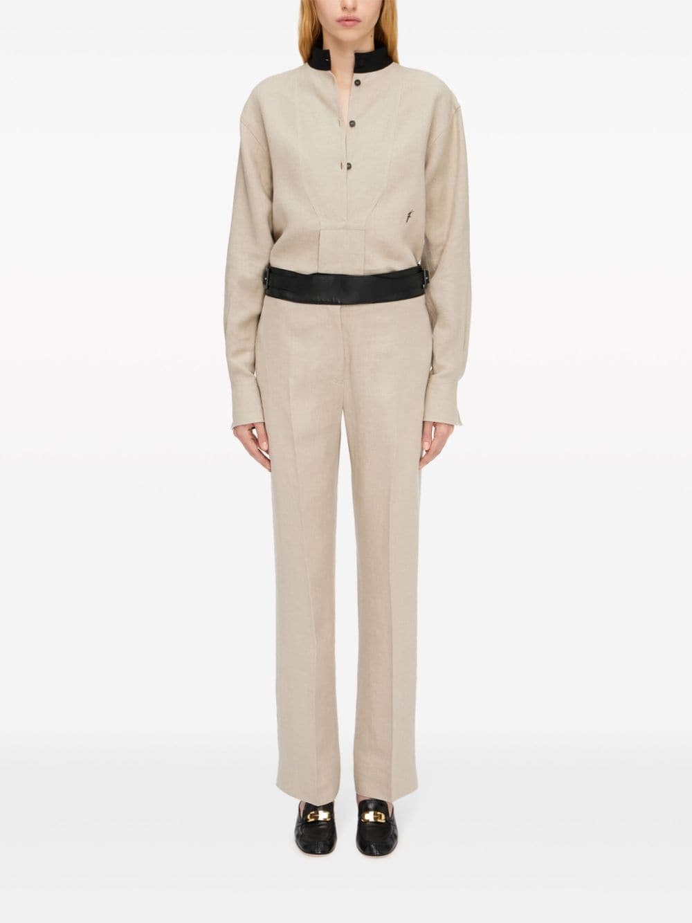 logo-embroidered linen shirt - 2