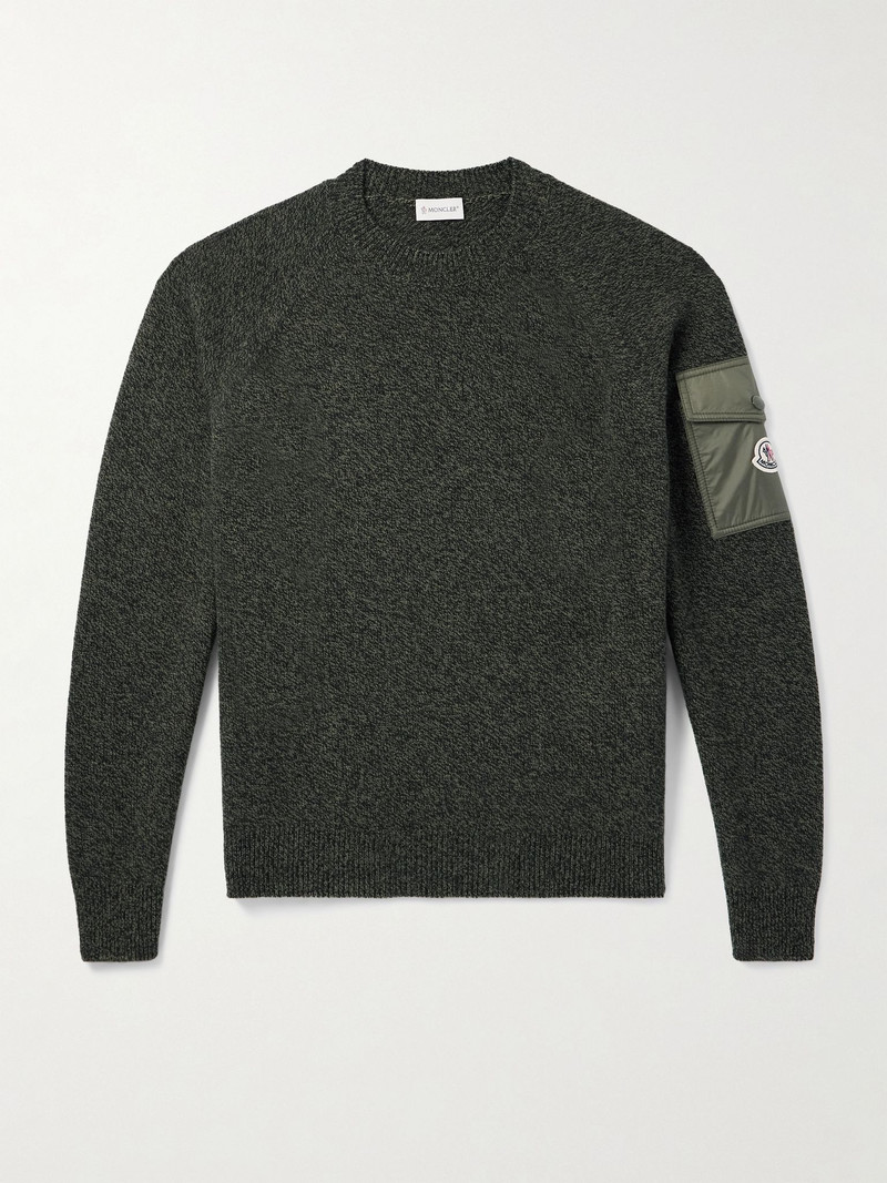 Logo-Appliquéd Shell-Trimmed Wool and Cashmere-Blend Sweater Green - 1