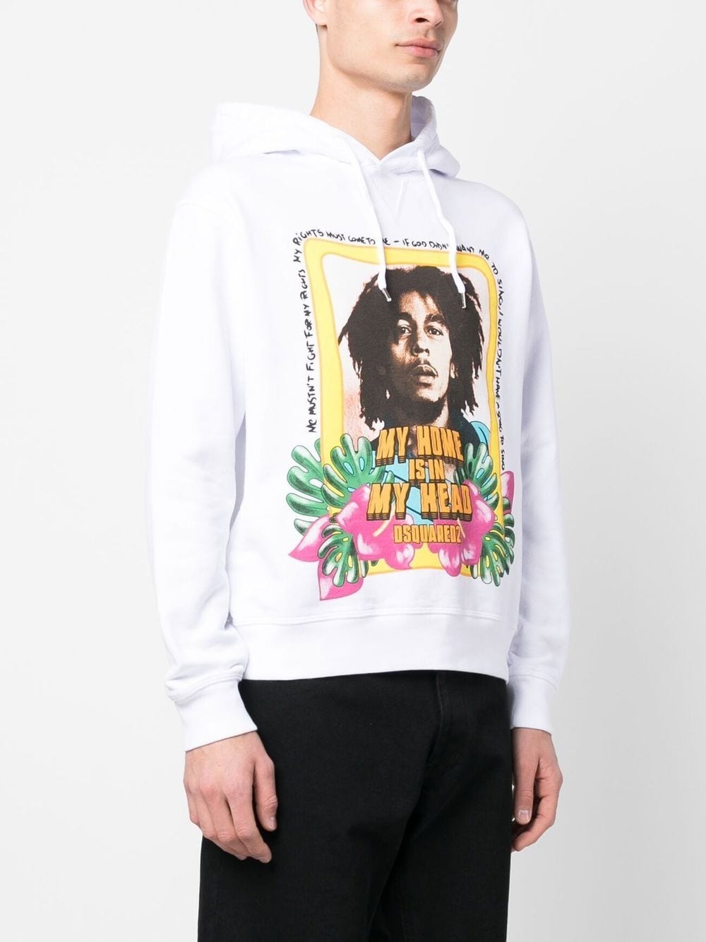 slogan-print cotton hoodie - 3