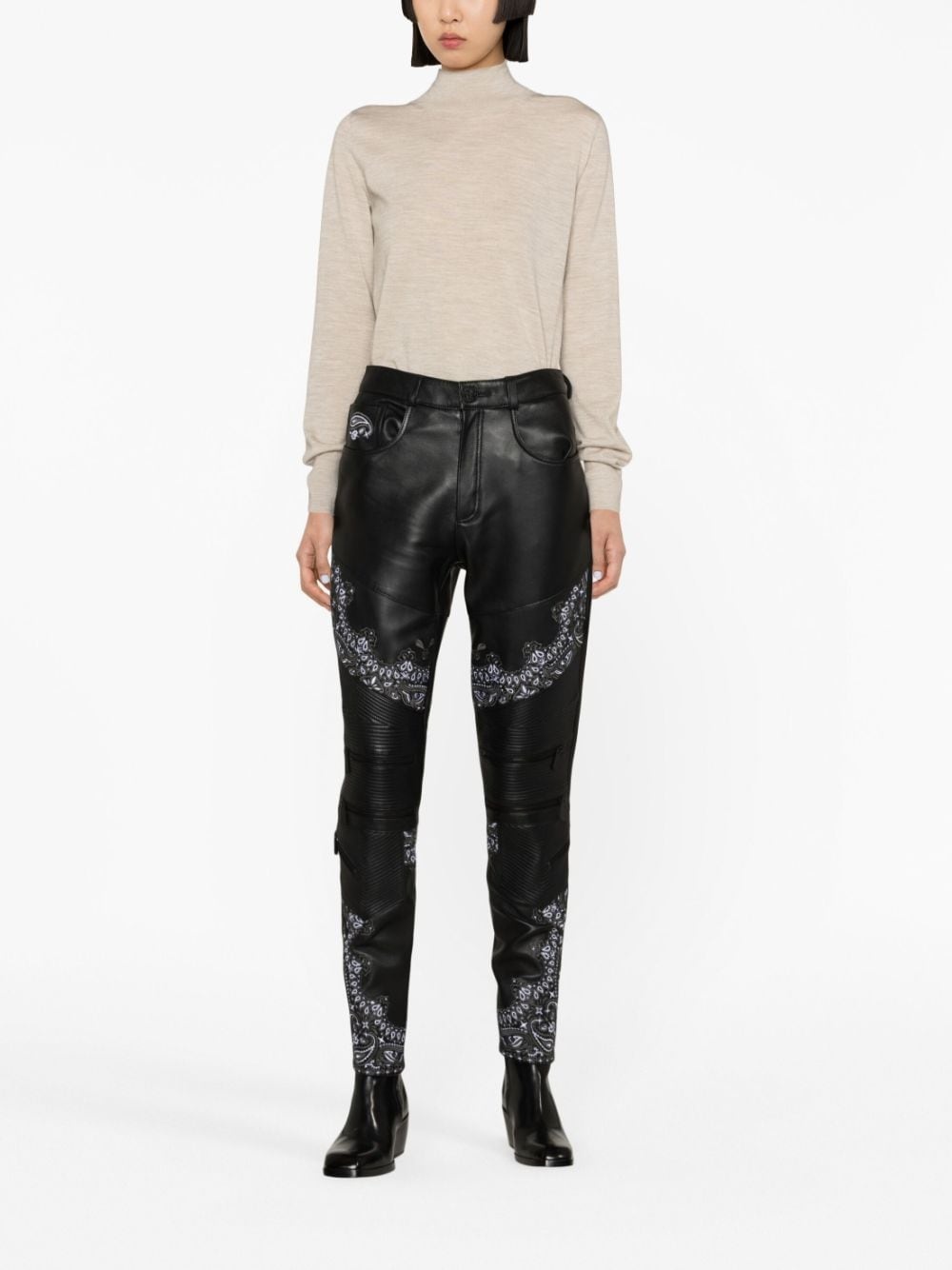 bandana-panelling skinny leather trousers - 2