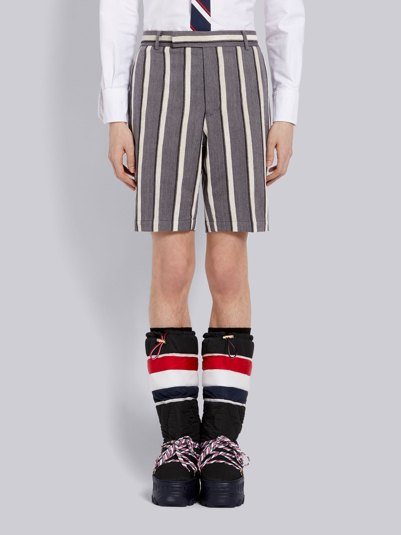 Medium Grey Velvet Bold Rep Stripe Wool Cotton Suiting Unconstructed Chino Short 1