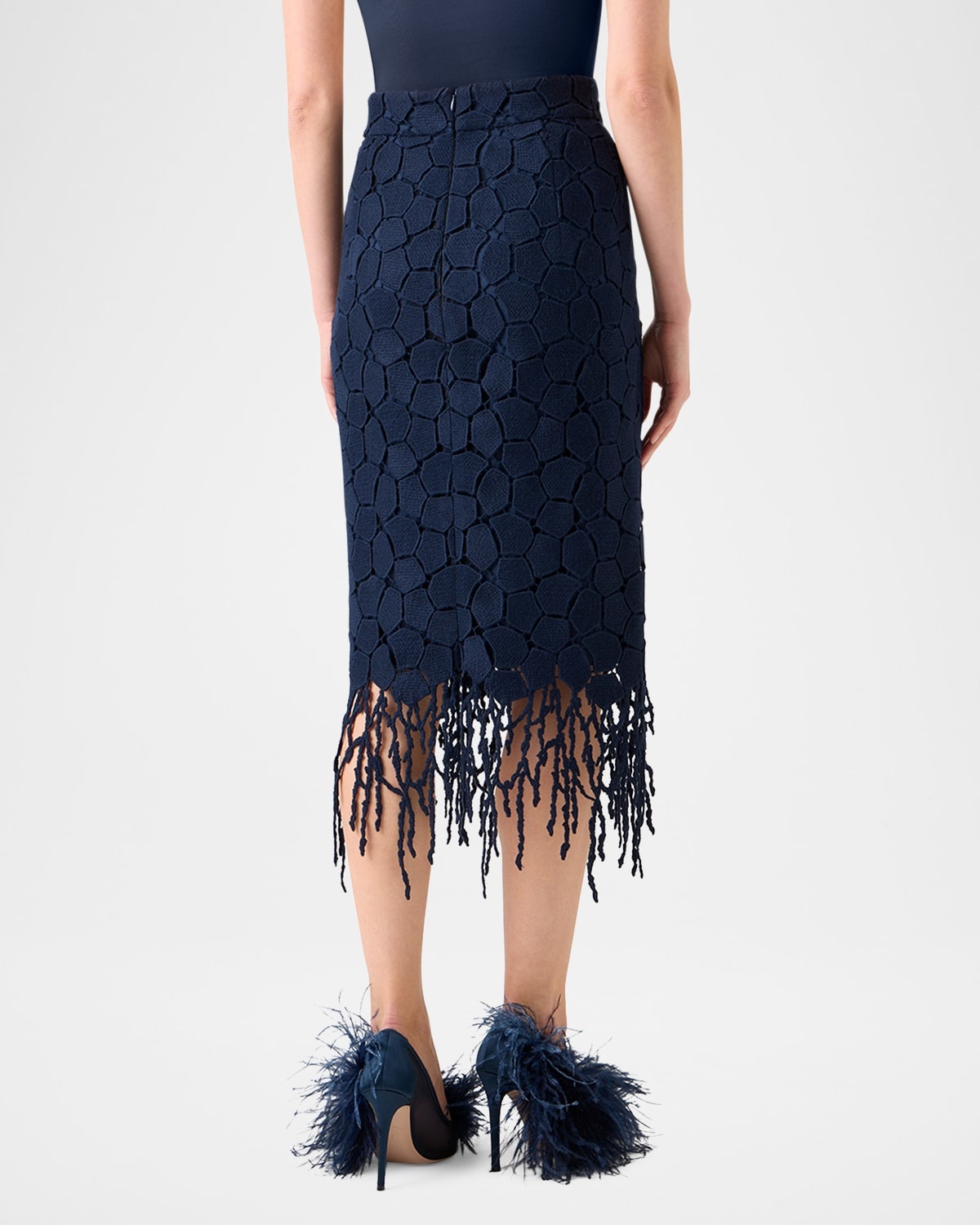 Broken Stone Guipure Fringed Midi Pencil Skirt - 3