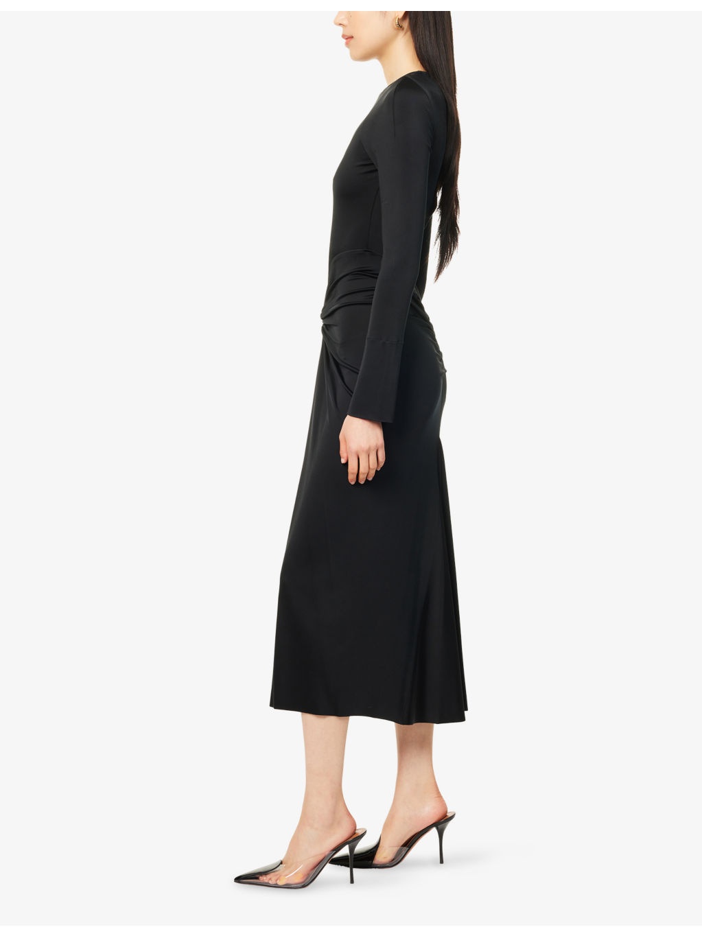Ruched Long-Sleeves Stretch-Woven Midi Dress - 3