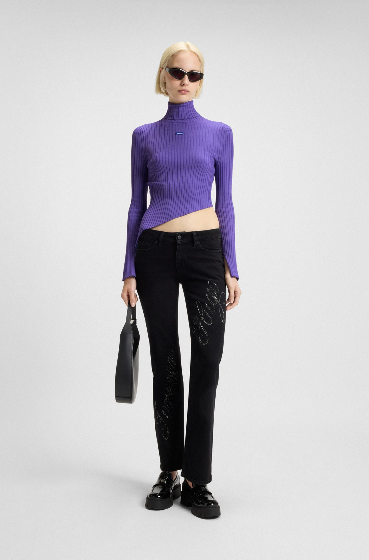 LOGO-BADGE RIB-KNIT SWEATER WITH ASYMMETRIC HEM - 3