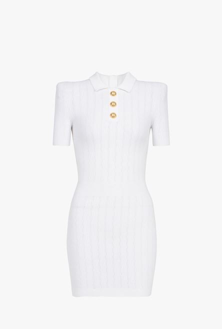 Short white knit dress with gold-tone buttons - 1