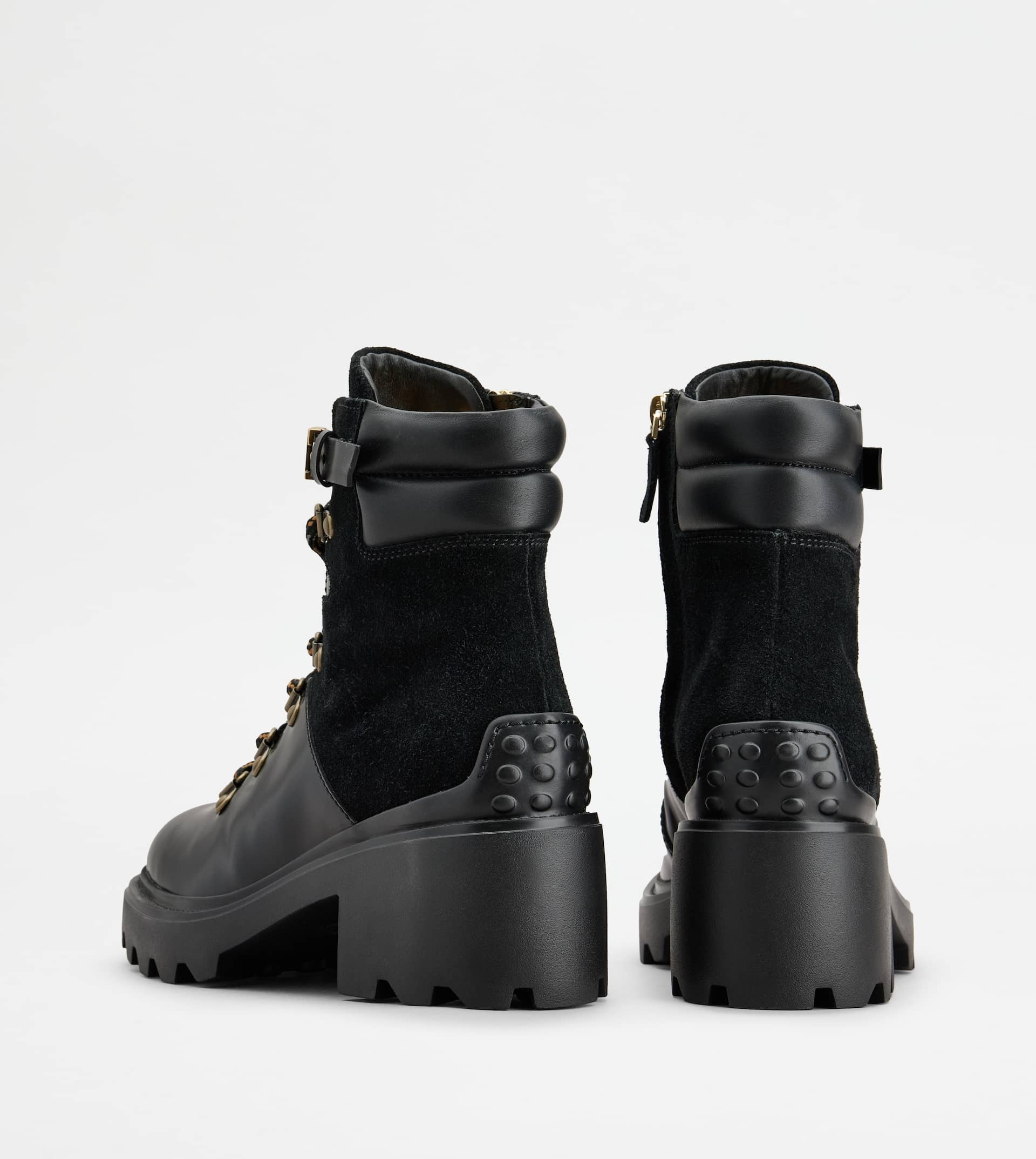 LACE-UP ANKLE BOOTS IN SMOOTH LEATHER AND SUEDE - BLACK - 2