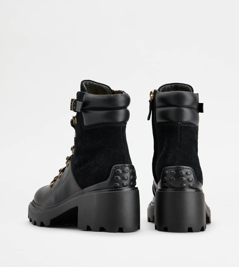 Tod's LACE-UP ANKLE BOOTS IN SMOOTH LEATHER AND SUEDE - BLACK outlook
