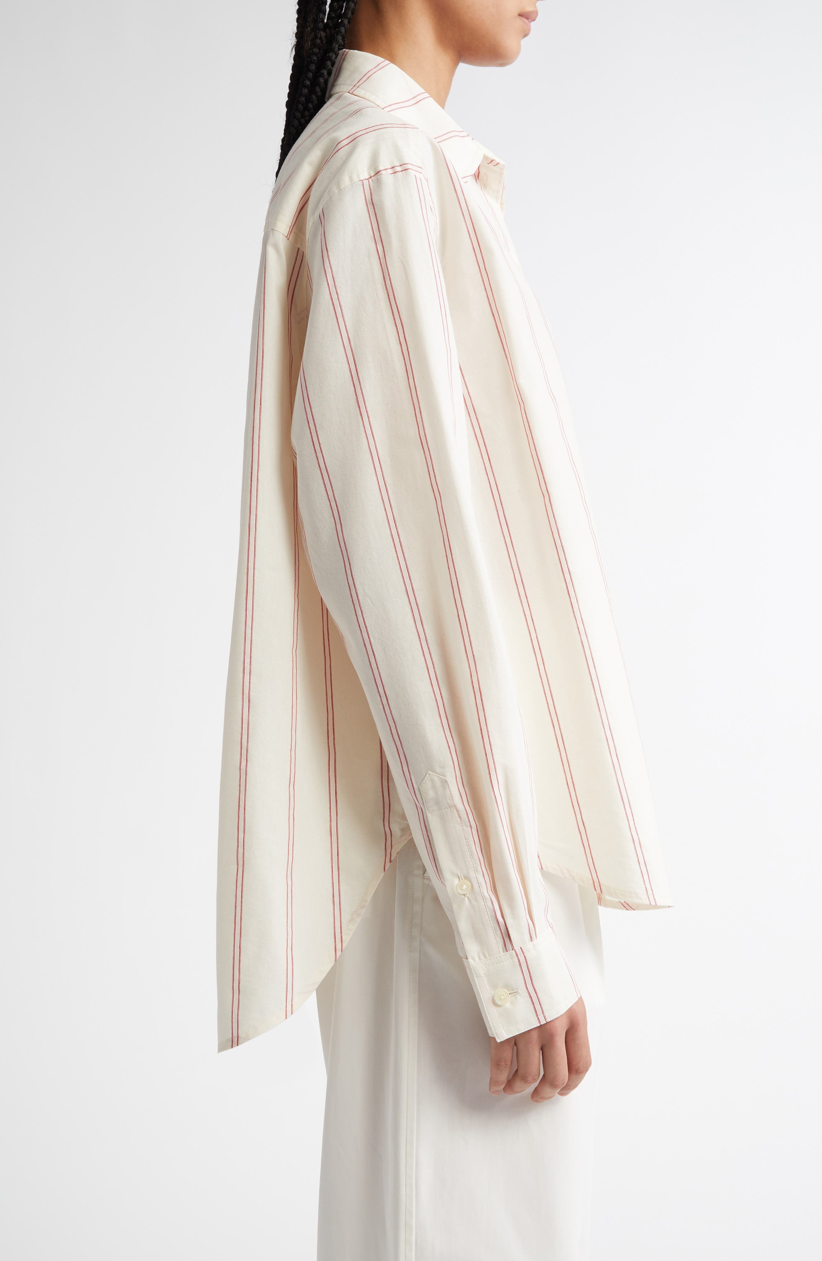 TOTEME Relaxed Stripe Button-Up Shirt in Ecru/Blossom at Nordstrom - 3
