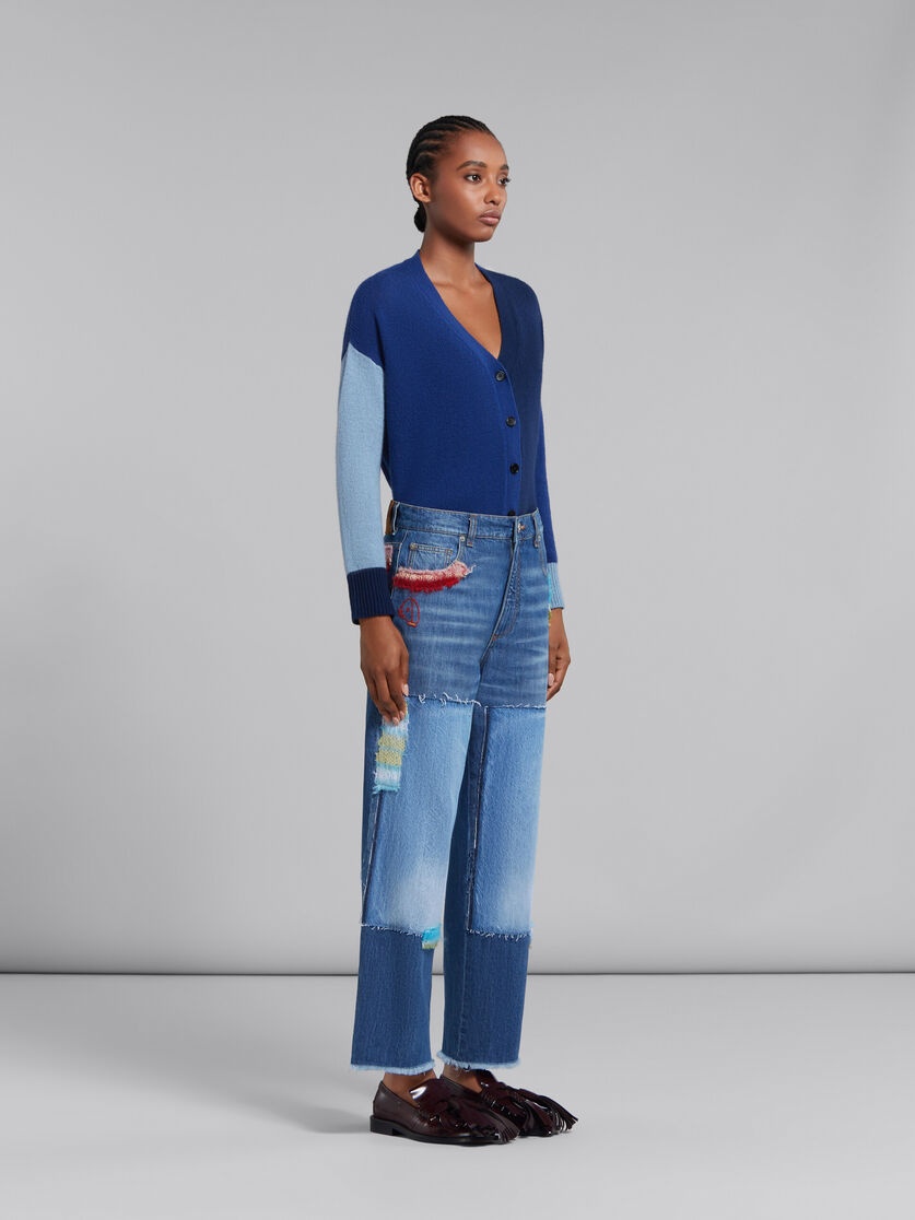 BLUE COLOUR-BLOCK CASHMERE CARDIGAN - 5